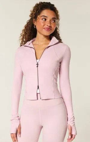 Gilly Hicks Active Recharge Bow Double Zip Jacket in Light Lilac thumbnail 1