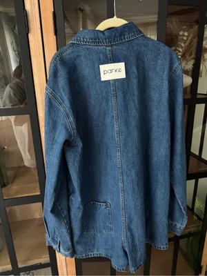 PARKE denim romper long sleeve button up playsuit collar patch dark wash thumbnail 3