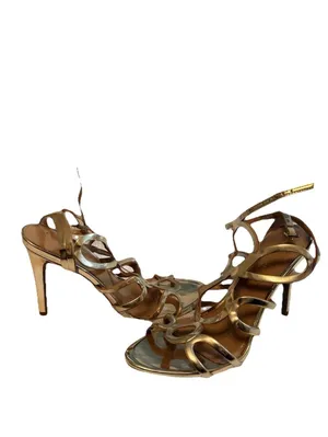 Christian Siriano for Payless Gold Strappy Stiletto Open Toe Synthetic Heels 9 thumbnail 3