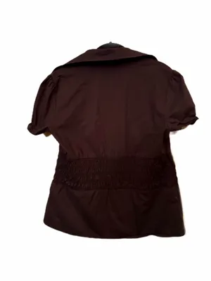 Y2K Bebe Vintage Classic Puff-Sleeve Button-Front Top in Dark Brown Shirt thumbnail 3