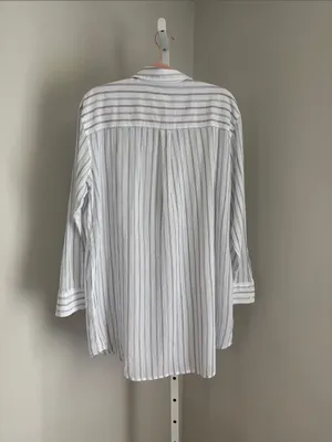 Treasure & Bond Casual Blue & White Striped Button-Up Tunic Shirt Womens Sz XL thumbnail 2