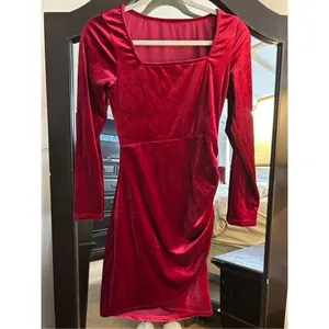 NEW Velvet Cocktail Formal Midi Long Sleeve Winter Dress S thumbnail 2