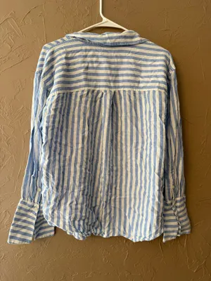 H&M Button-Up Blouse blue and white thumbnail 3
