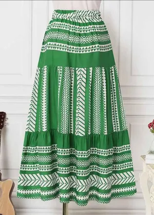 Green & White Maxi Skirt Size L thumbnail 1