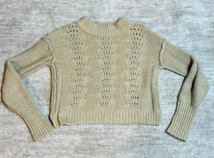 Free People Women’s Small Sweater Bell Song Pullover Knit Sandcastle Grandmacore thumbnail 1