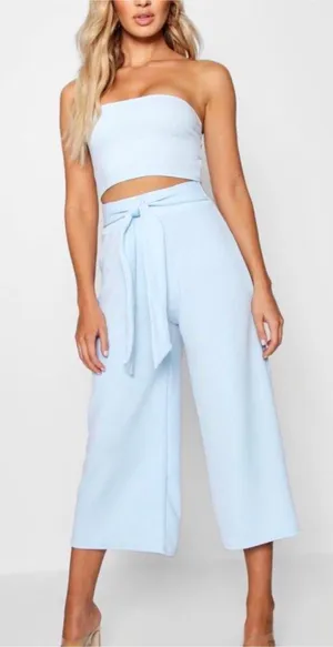 Boohoo Sky Blue Tie-Waist Co-ord Culotte Pant Set thumbnail 2