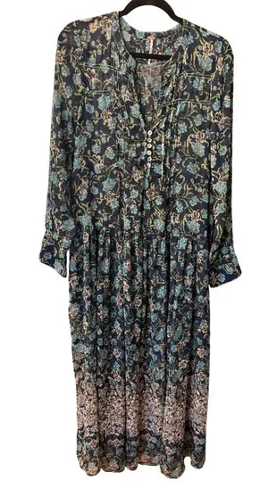 Free People NWT $168 See It Through OVERSIZED S Floral Maxi Dress Blue Twilight thumbnail 1