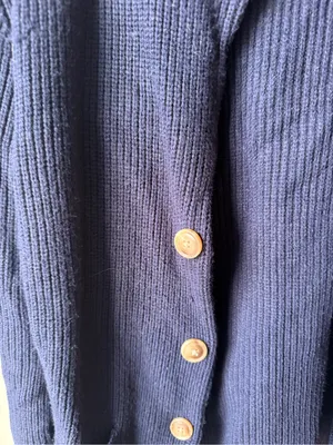 Navy Blue Ribbed Knit Cardigan Sweater Button Front Pockets Medium thumbnail 3