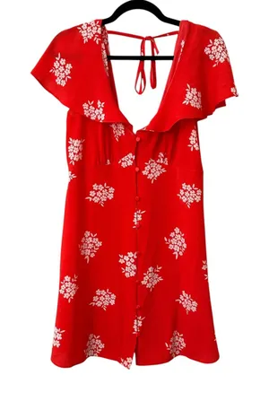 ASOS DESIGN Flutter Sleeve Floral Mini‎ Dress Red Sz 10 thumbnail 1