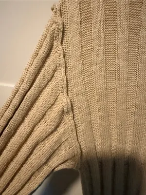 Heyson Distressed Ribbed Knit Sweater Cream Tan Beige Small ESW1084 thumbnail 4