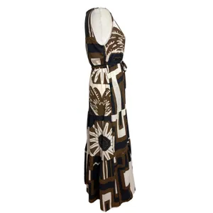 CIVICO 51 Maxi Dress Brown Black Geometric Floral Tiered Boho Made in Italy L thumbnail 2