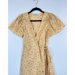 Madewell Womens Dress Yellow Fiore Mini Floral Ditsy V Neck Wrap A Line Boho XS thumbnail 8