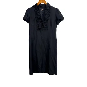 J. Crew Madeline Ruffle Collar Wool Short Sleeve Dress Pockets Side Zip 2 Black thumbnail 2