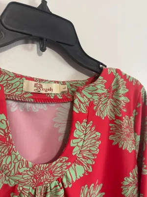 Aryeh coral and mint green 3/4 length sleeve lightweight floral dress thumbnail 2