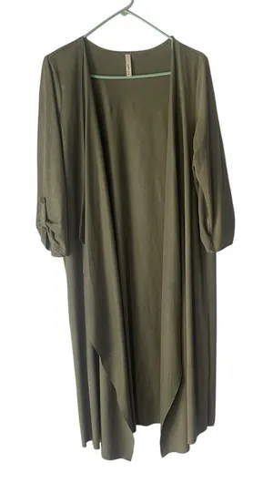 Gilli Size Large Green Faux Suede Open Front Duster Long‎ Cardigan Top thumbnail 1