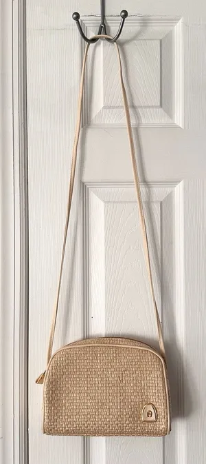 Etienne Aigner Vintage Woven Straw Leather Beige Crossbody Top Zip Bag thumbnail 1