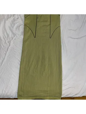 Zara Chartreuse Ribbed Scoop-Neck Midi Dress thumbnail 4
