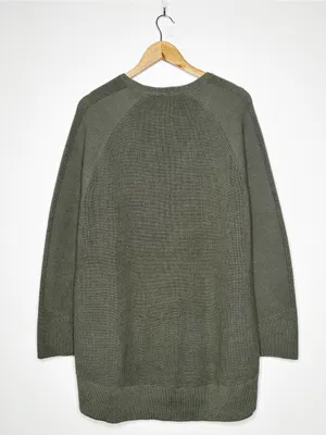 Athleta Hanover Merino Wool Blend V-Neck High Low Tunic Sweater Olive Green XL⁠ thumbnail 9