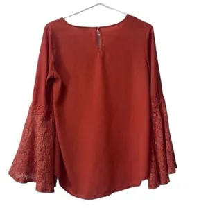 Takara Womens Blouse Crocheted Boho Long Bell Sleeve Top Size‎ Small Peasant thumbnail 2