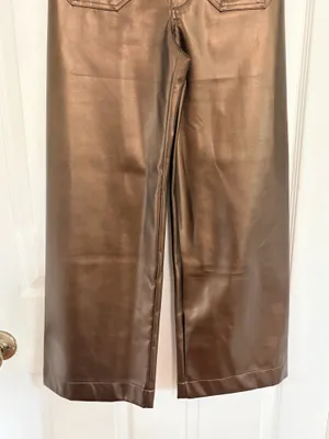 Maeve Anthropologie Colette Metallic Faux Leather Crop Wide Leg Pants 23 Y2K Moto Chic thumbnail 5