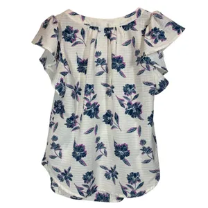 Draper James Top Flutter Sleeves Floral Blue Purple Off White Womens Size Small thumbnail 2