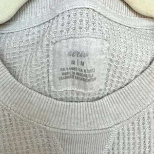 aerie Waffle Knit Long Sleeve Lounge Tee, Beige, Size Medium thumbnail 12