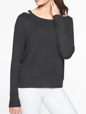 Athleta -458 Cutout Neck Sweatshirt‎ Black Style 352951 Small thumbnail 1
