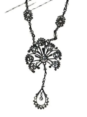 Victorian Crystal & Rhinestone Double Pendant Necklace thumbnail 1