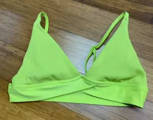 Aerie Triangle Bikini Top Ribbed Neon Green Womens Size Medium‎ Swimwear Summer thumbnail 1