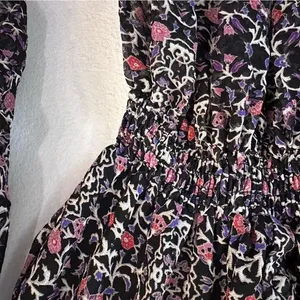Misa Los Angeles Vera Floral Long-Sleeve Ruffle Blouse‎ Black Size Small thumbnail 7