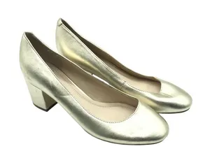 Marc Fisher Block Heels Closed Toe Slip On Leather Gold Size 6 thumbnail 1