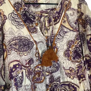 Band of The Free White & Purple Paisley Floral Boho Peasant Dress Women Sz L thumbnail 4