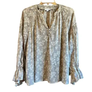 Blu Pepper‎ Size M Emily Khaki Floral Long Sleeve Boho Blouse Tan-Fall Fashion thumbnail 2