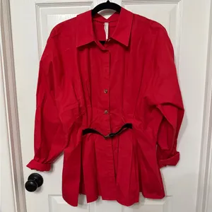 Anthropologie Belted‎ Button down red Shirt with Belt size 8 thumbnail 3