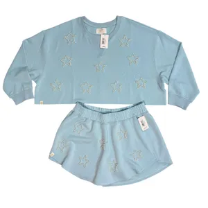 Simply Southern Ice‎ Blue Pearl Star Crop Sweatshirt and Skort Set XL NEW thumbnail 2