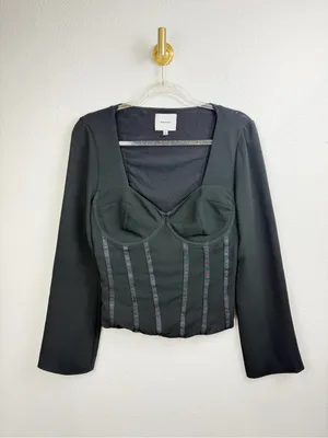 Reformation Amina Long-Sleeve Corset Bustier Sweetheart Neck Boning Top Size 12 thumbnail 2