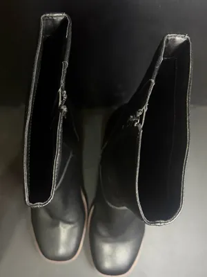 Black Faux Leather Mid-Calf Boots with Stacked Block Heel thumbnail 2