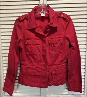 Vintage CLIO Red Button Up Utility Jacket Size 4‎ Pockets Cotton Collar thumbnail 1