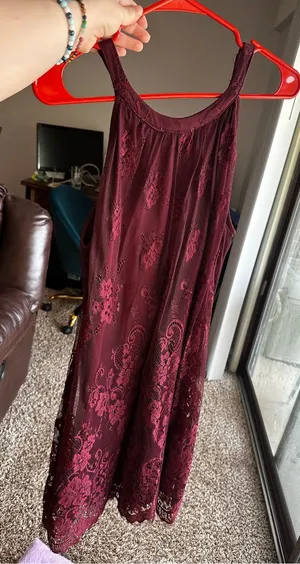 Altar'd State Maroon Lace Mini Dress thumbnail 1