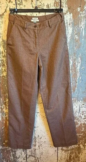 L.L. Bean Brown Herringbone classic-fit straight-leg lined trousers womens 4 MT thumbnail 1