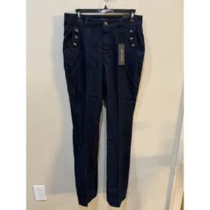 Rachel Zoe Womens High Rise Sailor Jeans Dark Wash Gold Button Boot Cut Size 4 thumbnail 2
