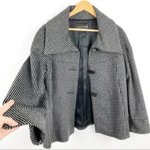 Zara wool retro jacket with big buttons gray and black pattern, wide sleeves M thumbnail 8