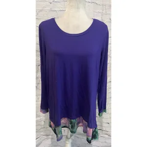 LOGO by Lori Goldstein QVC Rayon Purple Top with Tie-Dye Mesh Hem Size Large thumbnail 2