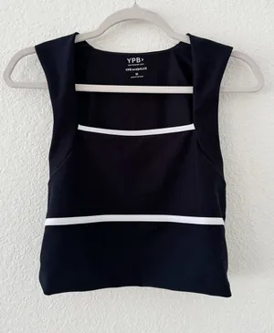 Abercrombie YPB sculptLUX Cutout Cropped Tank Top Black White Size M thumbnail 1