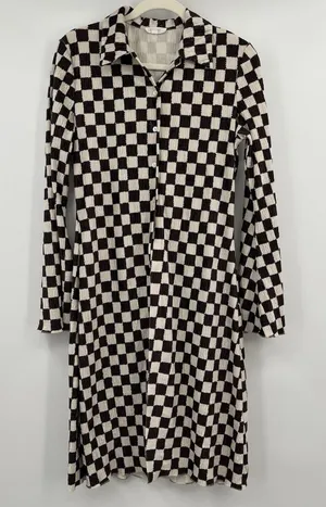 Eb Luxe Checkered Blouse Open Tunic Button Down M Long Sleeve Boho Western M Brown Size M thumbnail 1