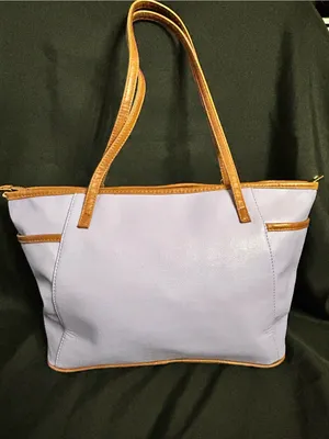 Women’s White & Lavender Tote Bag with Brown Trim & Gold Accent NWT thumbnail 2