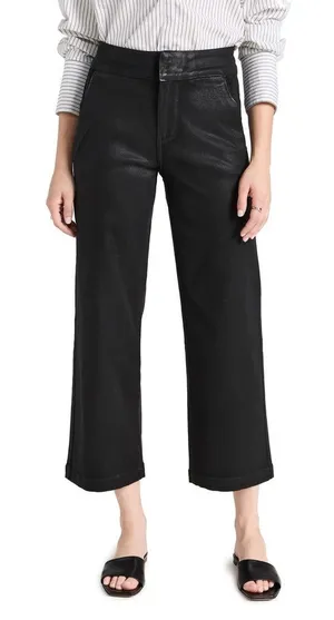 PAIGE Nellie‎ Coated Black High Rise Wide-Leg Cropped Pants thumbnail 1