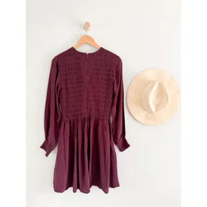 Madewell | NWT Smocked Mini Dress in Dark‎ Pomegranate | Sz S thumbnail 8