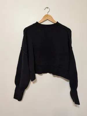 Free People Easy Street Crop Pullover Sweater Size Small Black Oversized Knit thumbnail 7