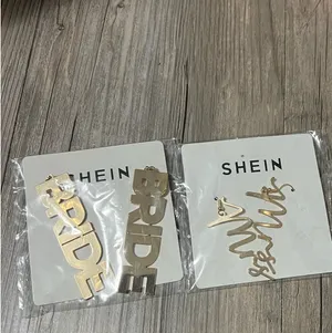 MRS & BRIDE Gold Script Bridal Drop Earrings Bundle thumbnail 4